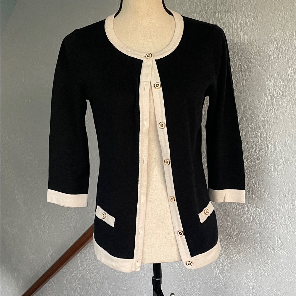 Banana Republic NWOTBlack and Cream Women's Sweater Cardigan with Pockets Medium